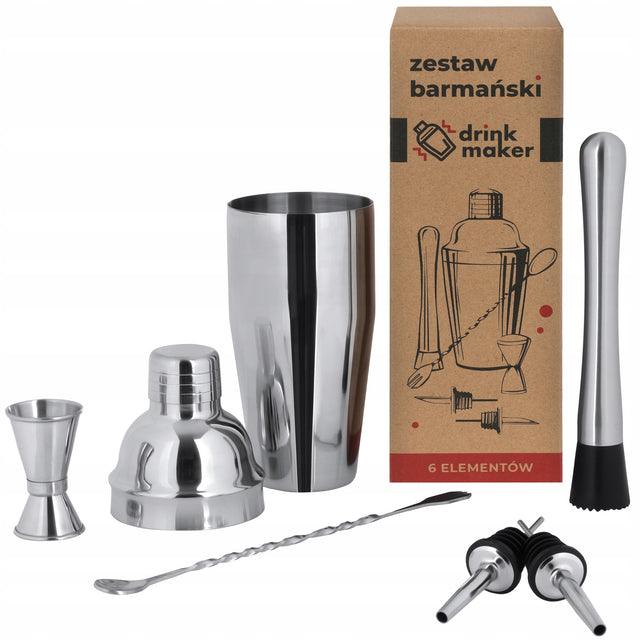 Zestaw barmański do drinków 6 el Shaker 750 ml Muddler Jigger Nalewak Łyżka akcesoria koktajlowe do mieszania i serwowania alkoholi