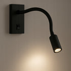 LAMPA ŚCIENNA LED KINKIET DO CZYTANIA WŁĄCZNIK CZARNY regulowana lampka przyłóżkowa, sypialniana, aluminiowa, 3 W