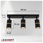 Lampa sufitowa LED kinkiet SPOT oprawa LISTWA 3x GU10 TUBA CZARNA złota oświetlenie ścienne 3-punktowe aluminiowe do