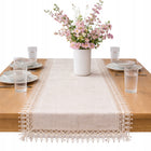 Bieżnik na stół ławę wiosenny beżowy gładki elegancki z gipiurą 40x160 boho serweta, nakładka dekoracyjna, poliester