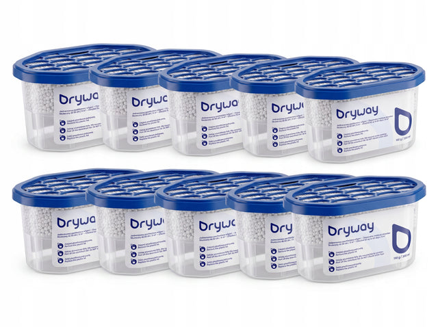 Pochłaniacz wilgoci jednorazowy dryway 190 g - 10 sztuk skuteczny do 60 dni osuszacz powietrza bezzapachowy, bez zasilania, pojemność 300 ml