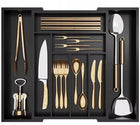Wkład do Szuflady na Sztućce Organizer Bambusowy Czarny Rozsuwany 50x42,5cm przegrody kuchenne, sorter przyborów, 8