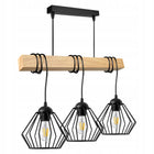 Lampa Wisząca Sufitowa LED Zwis Belka Drewniana Loft Druciana Czarna 3xE27 czarny drewno