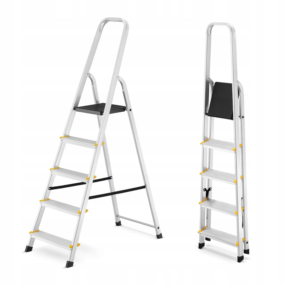 Drabina aluminiowa domowa jednostronna schodki higher 5 stopni 125kg wysokość robocza 2,98 m podest 98 cm lekka 3,8 kg
