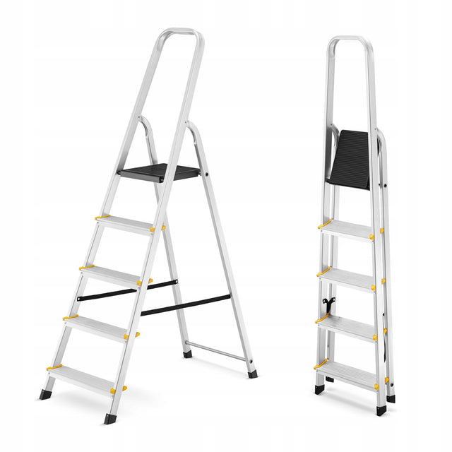 Drabina aluminiowa domowa jednostronna schodki higher 5 stopni 125kg wysokość robocza 2,98 m podest 98 cm lekka 3,8 kg