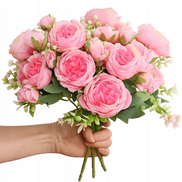 2 x bukiet sztuczne kwiaty piwonie peonie do wazonu różowe kompozycja ozdoba wnętrza, dekoracja stołu, wysokość 30 cm