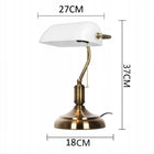 LAMPKA BANKIERSKA BIURKOWA VINTAGE NOCNA BIAŁY SZKLANY ABAŻUR RETRO E27 oświetlenie do gabinetu, 27 cm, wys. 37 cm, 40