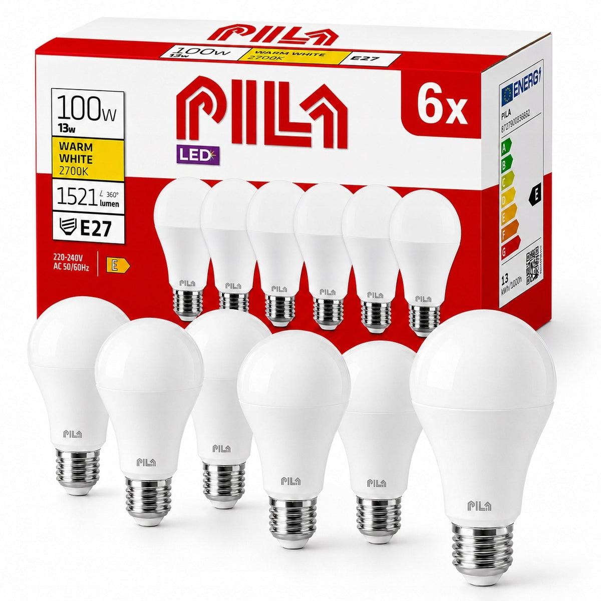 Żarówka LED E27 13W = 100W 1521lm 2700K barwa ciepła premium pila 6 szt. źródło światła do lamp domowych, tradycyjny