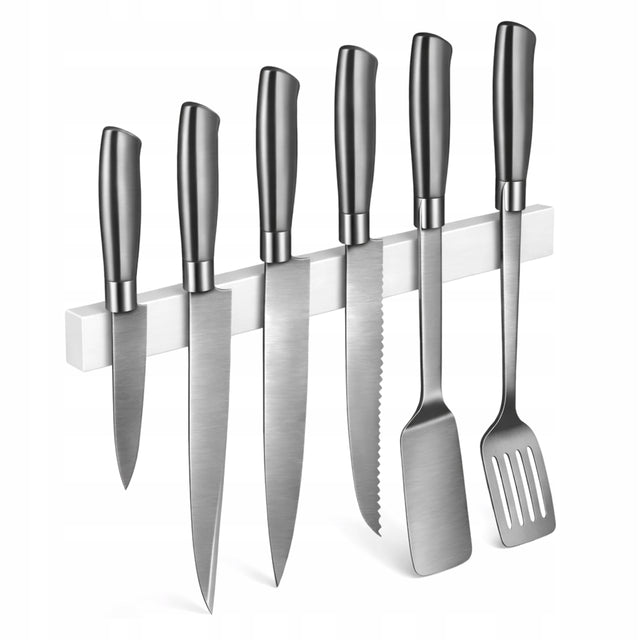 Listwa magnetyczna na noże klucze narzędzia 30cm samoprzylepna metal biała uchwyt na przybory kuchenne, montaż bez wiercenia