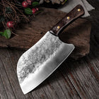 NÓŻ TASAK KUCHENNY DO MIĘSA OSTRY SOLIDNY RĘCZNY KUTY CHEF siekacz, stalowe ostrze 19,8 cm, drewniany uchwyt