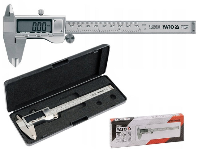 Yato YT-7201 Suwmiarka elektroniczna 150mm/0,03mm cyfrowa, miernik suwmiarkowy, do pomiaru głębokości, średnic i grubości