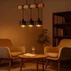 Lampa sufitowa wisząca żyrandol LED 3x E27 oprawa LOFT DREWNO drewniana dąb do salonu jadalni kuchni czarna 3-punktowa