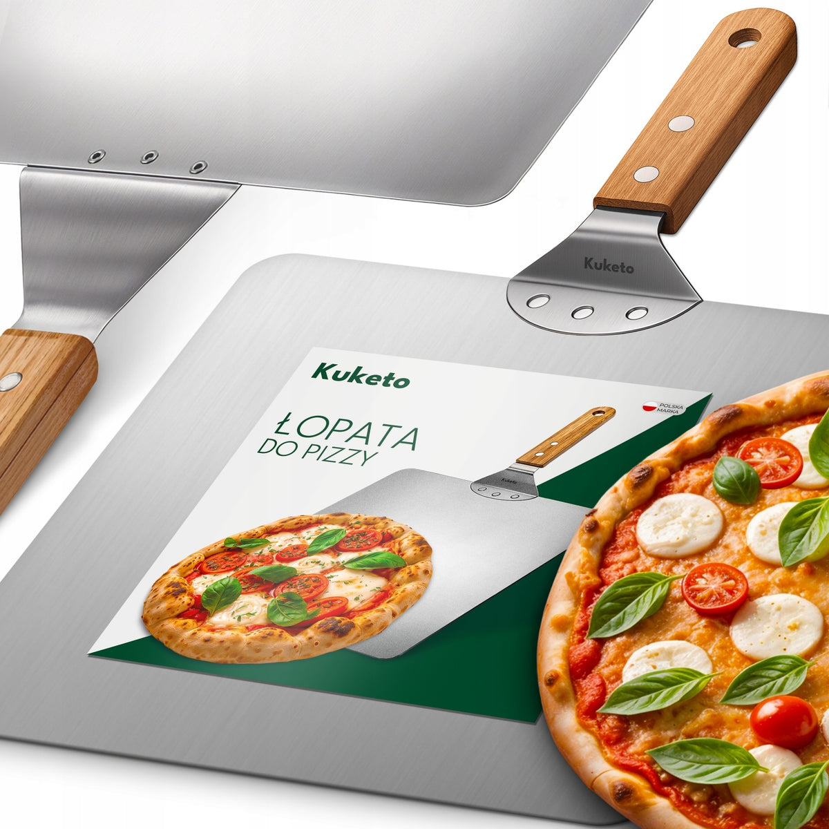 Łopata do pizzy szufla taca stal nierdzewna inox kwadratowa profesjonalna blacha wypiekowa, metalowa, szerokość 30 cm
