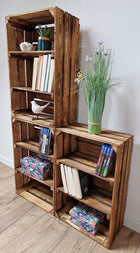 Drewniana skrzynka, opalany organizer z 2 półkami, 60x40x20 cm, styl loft pojemnik dekoracyjny do przechowywania