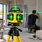 Poziomica laserowa 360 laser krzyżowy 4D 16 linii poziomnica 2xAKU zestaw niwelator zielona wiązka zasięg 45 m