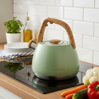 Czajnik z Gwizdkiem 2,5l klausberg KB-9039 Indukcja Gaz Drewniany Styl kettle stalowy do gotowania wody, zielony