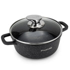 Garnek garnuszek 1,2 L tradycyjny marmurowy pokrywa indukcja GAZ kamille aluminiowy do zupy i sosów, czarny, do