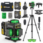 Poziomica Laserowa 4D 16 linii Zielona Laser 360° 2x Baterie Statyw Pilot Niwelator samopoziomujący do remontu i prac