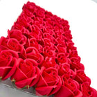 Róże mydlane czerwone flower box 50 sztuk główki z szypułką do bukietów dekoracja wnętrz, ozdoba stołu, upominek dla