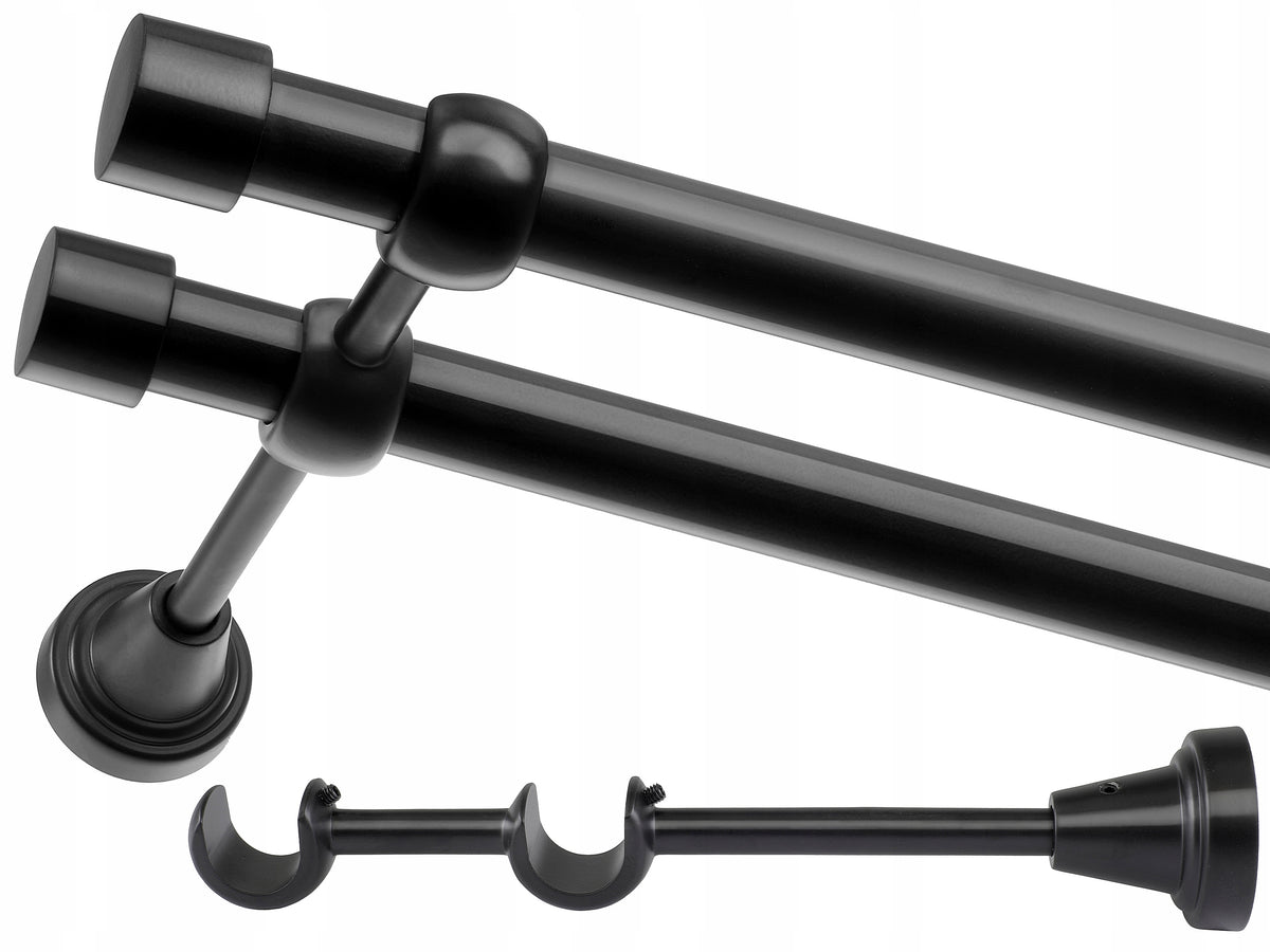 Karnisz czarny podwójny 260 cm fi 19+19 mm karnisze metalowe modern do firan i zasłon, drążek okienny w stylu loftowym