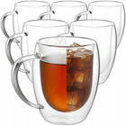 6x SZKLANKI TERMICZNE DO KAWY LATTE DRINKÓW HERBATY 350ml Z UCHEM ZESTAW podwójna ścianka, szkło bezbarwne, kubki do