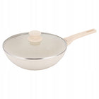 Patelnia WOK 28 cm z Pokrywką Kremowa Indukcja GAZ Non-Stick Klausberg 7991 marmurowa powłoka, do dań azjatyckich