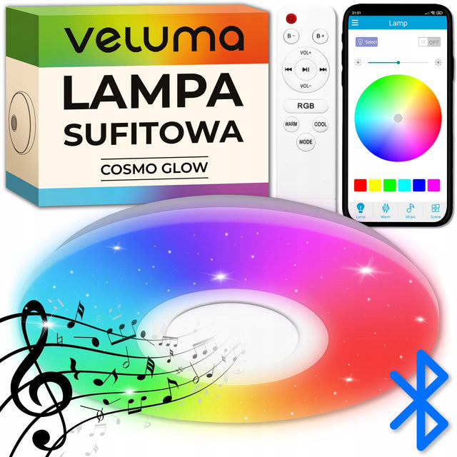 Lampa sufitowa LED Okrągła 40W Pilot Barwa RGB APP PL Głośnik Bluetooth plafon do salonu i sypialni, sterowanie aplikacją, kolorowe światło