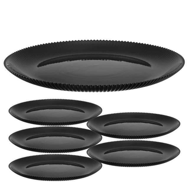 6x talerz obiadowy aurora black 26,5cm płytki szklany płaski duży ryflowany okrągłe naczynie do mikrofalówki i zmywarki, czarne