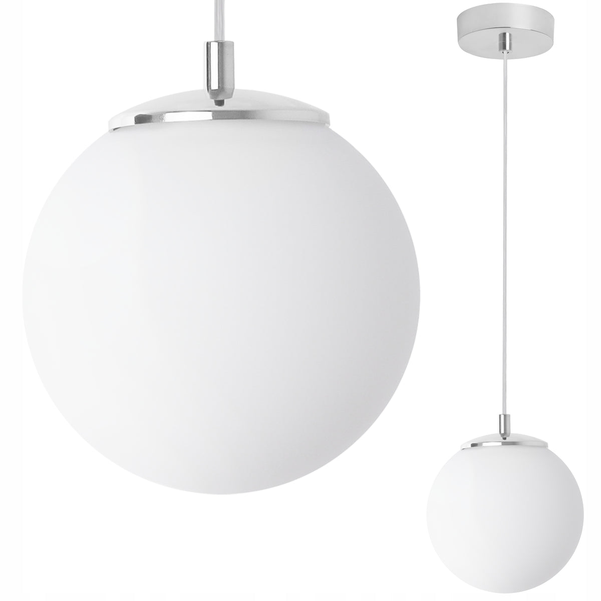 Lampa wisząca sufitowa żyrandol srebrny chrom biała kula do łazienki kuchni oprawa oświetleniowa metalowa E14 40W