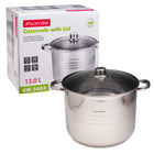 Garnek wysoki duży stalowy rosół bigos 13 L GAZ indukcja kamille naczynie nierdzewne z pokrywą, na kuchenkę ceramiczną