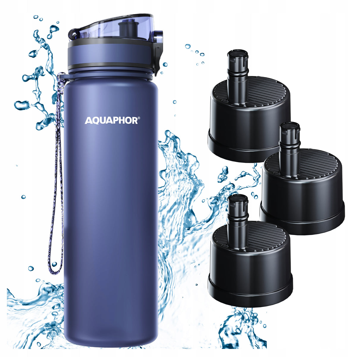 Butelka Filtrująca Filtr Bidon aquaphor city 800 ml Granatowa + 3 Wkłady niebieski