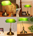 LAMPKA BIURKOWA VINTAGE BANKIERSKA NOCNA KLASYCZNA ABAŻUR RETRO E27 ZIELONY lampa stołowa do pracy, wysokość 38 cm