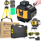 Laser krzyżowy xtech poziomica laserowa laser samopoziomująca statyw 25 M zielona wiązka 16 linii 360° akumulatorowa do