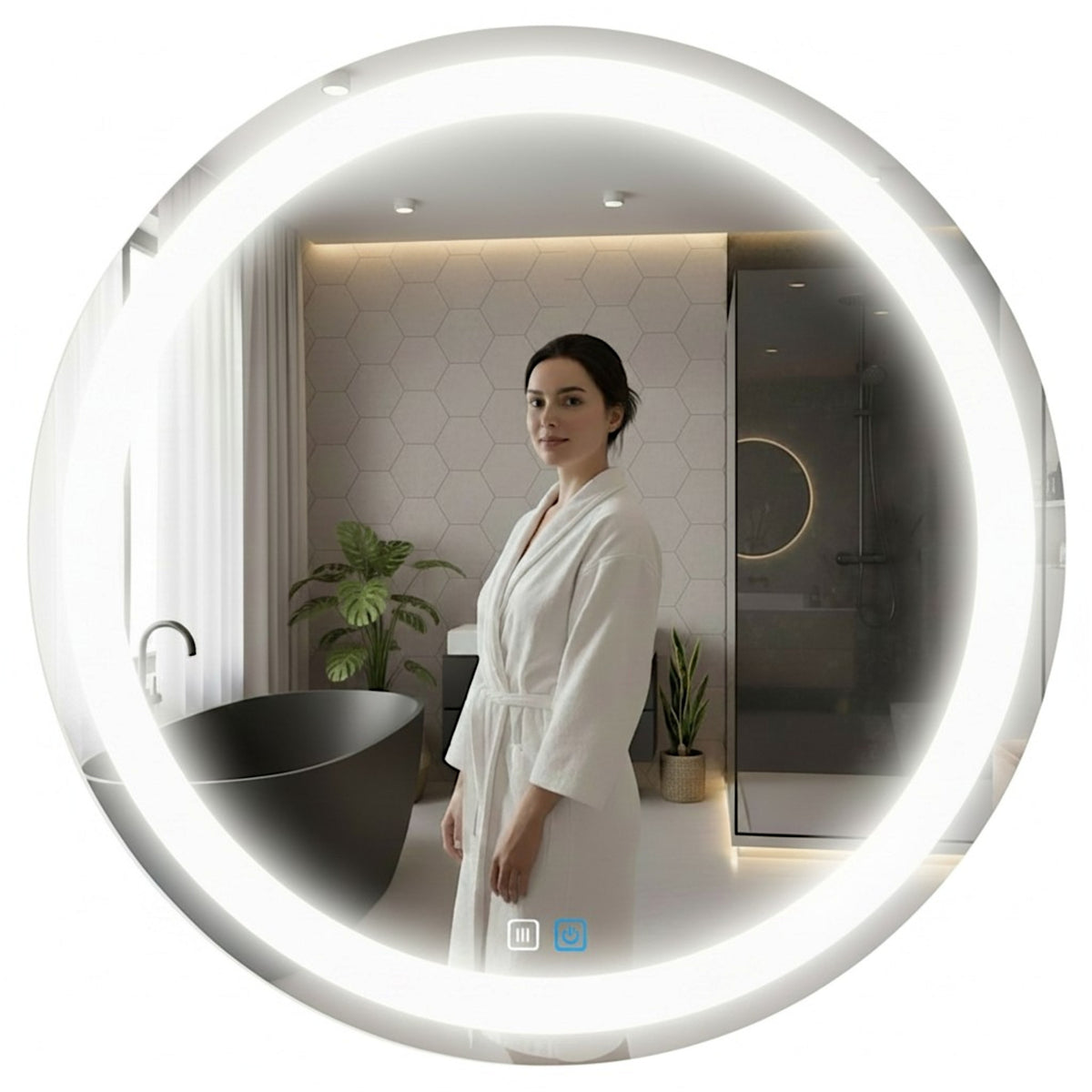 Lustro Podświetlane LED Łazienkowe Okrągłe 80 cm 3 Barwy Funkcja Anty Para ścienne bezramowe, tafla szkła 4 mm