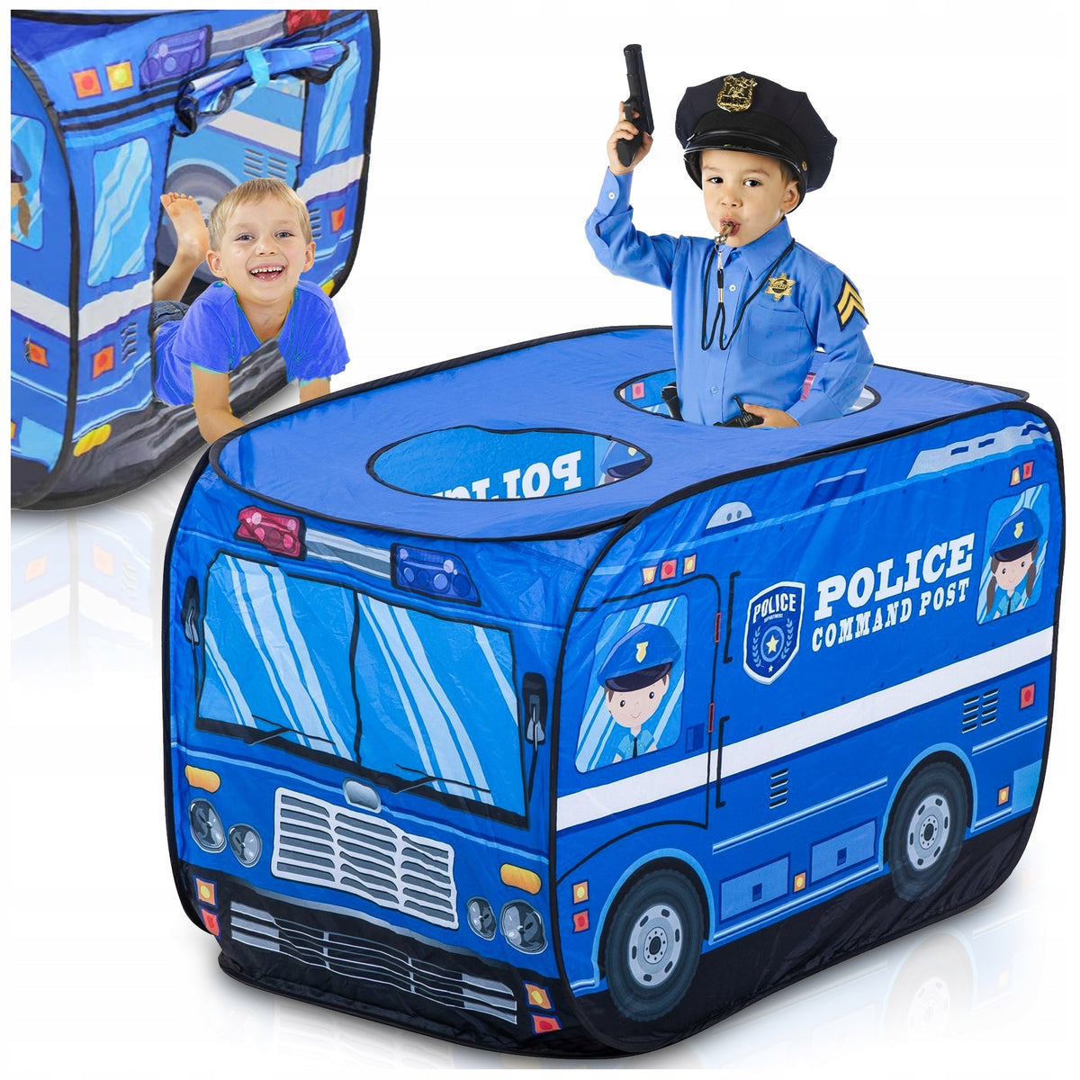 Namiot policja składana radiowóz policyjny samochód domek dla dziecka baza zabaw, niebieski, 112x72x72 cm, pokrowiec