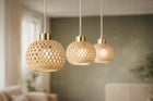 Lampa Wisząca Rattan Beżowa Boho 1xE27 Regulowana Wysokość Salon Sypialnia oświetlenie pokojowe, pleciony klosz