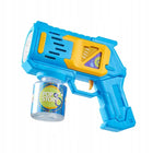 Pistolet na bańki maszyna do baniek na baterie+ 4x baterie + płyn niebieski wiek 3 lata+
