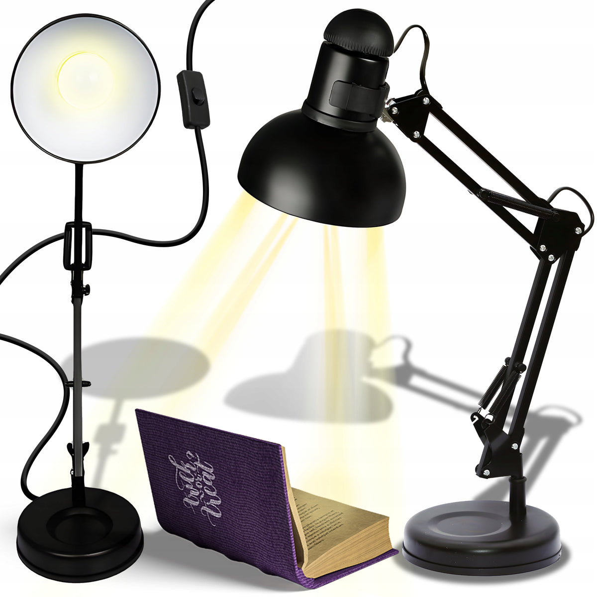 LAMPKA NA BIURKO BIURKOWA LAMPA NOCNA KREŚLARSKA REGULOWANA UCHWYT E27 LED do czytania i nauki, czarna, bez żarówki