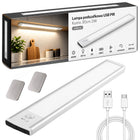 Lampka nocna LED 30cm z czujnikiem ruchu lampa podszafkowa do mebli srebrna oprawa akumulatorowa USB światło neutralne