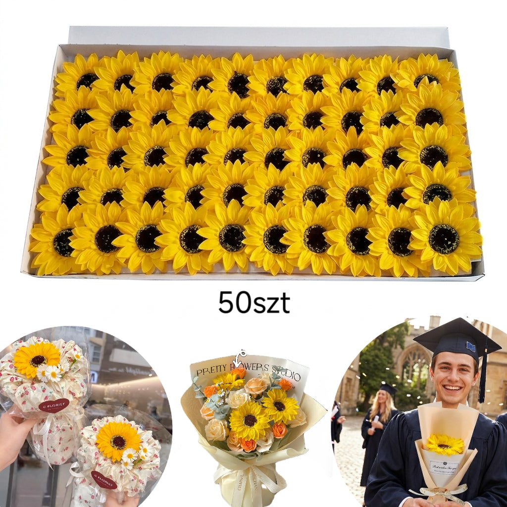 50x Słonecznik Mydlany Żółty Mydlane do Flower Box Bukiet główki kwiaty DIY ozdoba florystyczna, dekoracje handmade