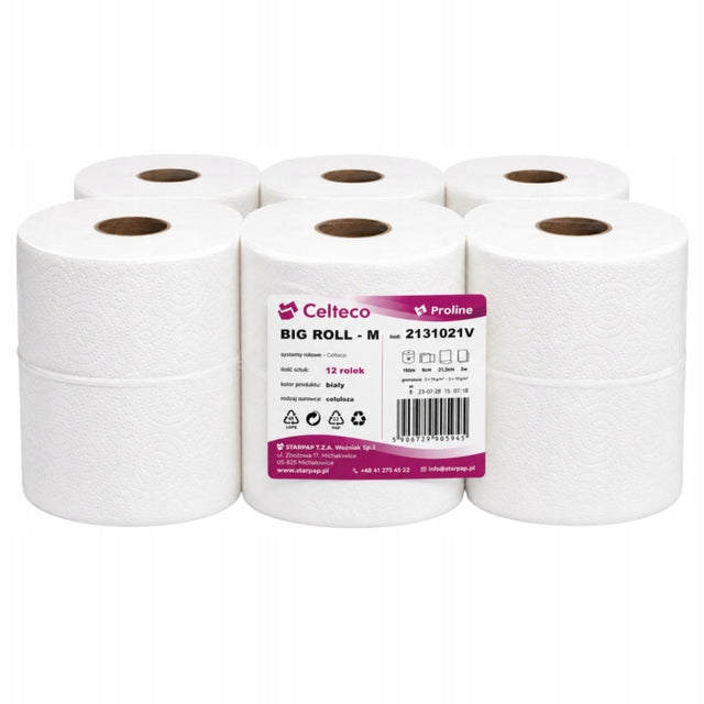 Papier Toaletowy jumbo BIG roll M Celuloza 2W 100m 12 szt Biały Wydajny rolka do dozownika, do łazienek, biur i obiektów publicznych