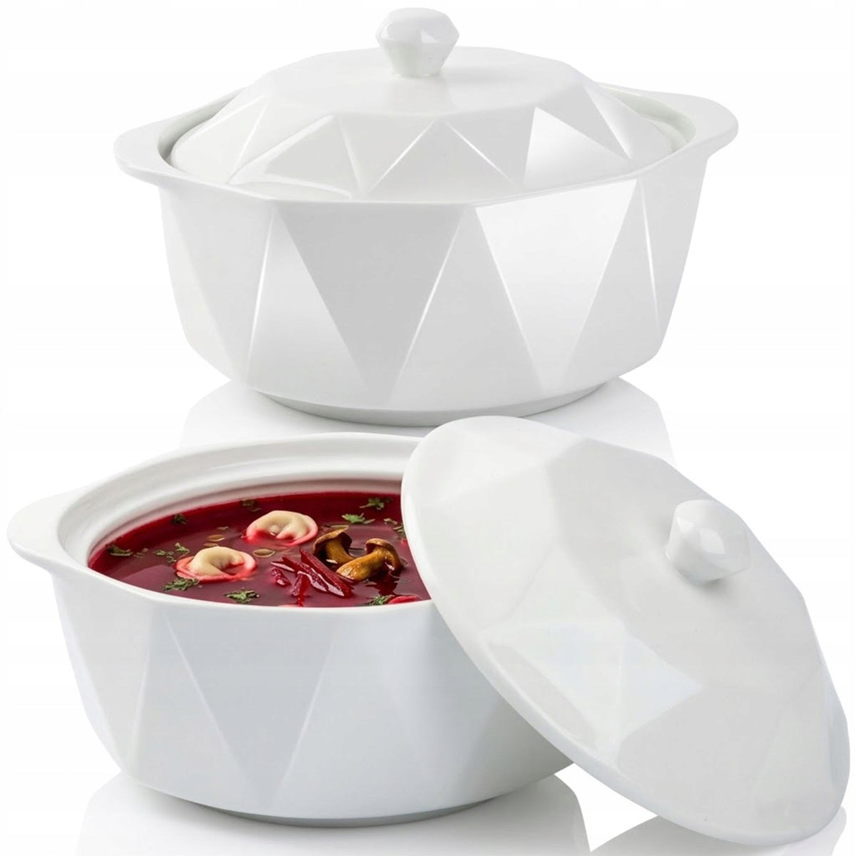 WAZA PORCELANOWA 2,4L ELEGANCKA MISA DO ZUPY ROSOŁU BIAŁA Z POKRYWKĄ ŚWIĘTA terina na barszcz i krem, 27 cm