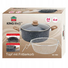 Garnek do frytek 24 cm / 4 L z koszykiem i pokrywką, KINGHoff KH-1985 frytownica domowa do smażenia, powłoka marmurowa