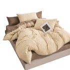 Pościel muślinowa bawełniana gnieciona 200×220 cm, 4-cz., beżowo-brązowa poszwy i poszewki na łóżko, zamek