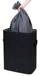 Kosz na pranie bieliznę do łazienki bambusowy kufer pojemnik z pokrywą loft brudownik wolnostojący 80 l czarny 42x32x59