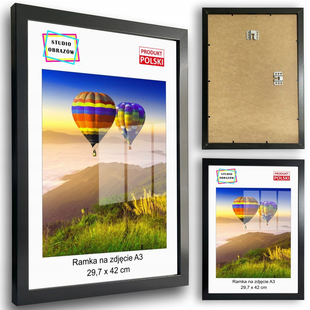 Ramka A3 29,7x42 42x29,7 czarna pozioma pionowa na zdjęcie plakat dyplom drewniana oprawa do obrazka, certyfikatu lub