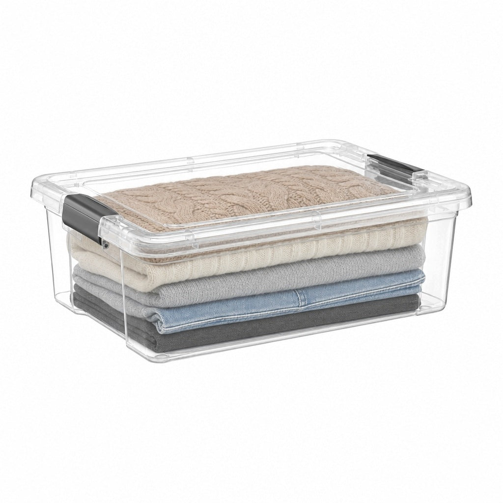 Pojemnik do przechowywania 20l z pokrywą klipsy przezroczysty 49x34,8x17cm plastikowe pudełko organizer uniwersalny na