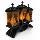 Duży Znicz Premium Potrójny Czarny Złoty 39cm Krzyż Róże Na Grób Efekt 3D lampion cmentarny LED, dekoracja nagrobka