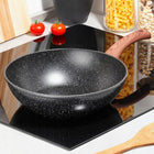 Wok GRANITOWY duża patelnia głęboka do smażenia duszenia 28 cm + pokrywka nieprzywierająca, indukcja, zmywarka