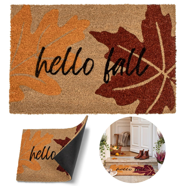 Wycieraczka pod drzwi napis hello fall 60x40 CM mata wejściowa powitalna kokosowa, beżowa, grubość 20 mm